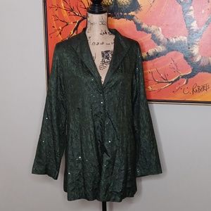 Eileen Fisher Green Embroidered Sequins Silk Jacket Size Medium NWT